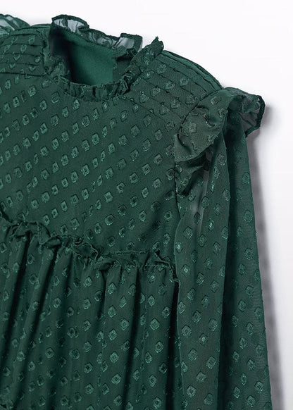 Abel & Lula Girls Dotted Swiss Jacquard Tiered Dress - Bottle Green