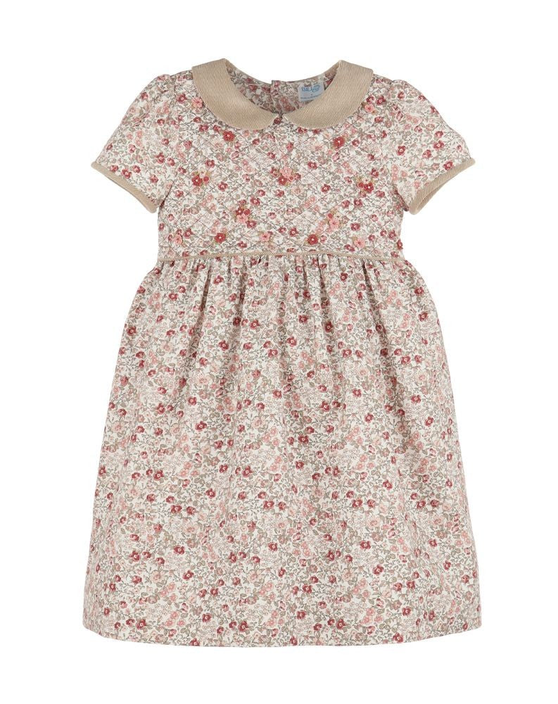 Luli & Me Girls Vintage Rose Floral Dress with Collar & Sash