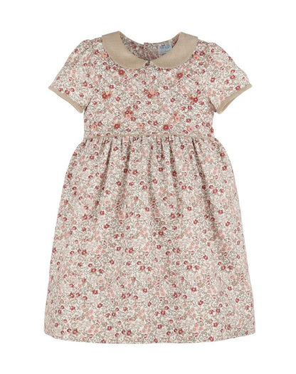 Luli & Me Girls Vintage Rose Floral Dress with Collar & Sash