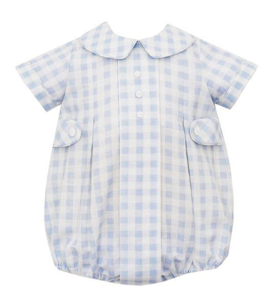 Claire & Charlie Baby Boys Blue Check Bubble with Collar
