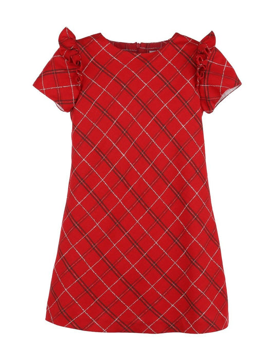 Luli & Me Maria Casero Girls Red Holiday Tartan Plaid Dress