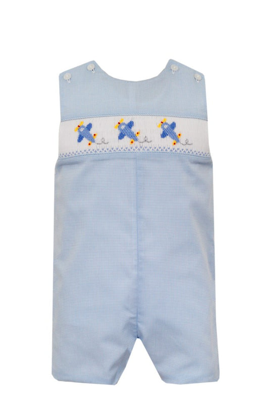 Anavini Boys Light Blue Tiny Gingham Jon Jon - Smocked Airplanes