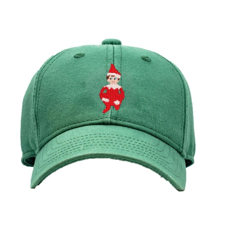 Harding Lane Kids Needlepoint Baseball Hat - Christmas Elf on Moss Green