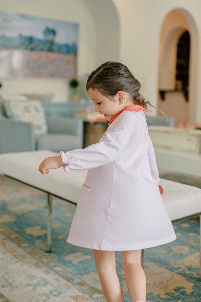 Proper Peony Pima Girls Yoke Dress - Light Pink Stirpe