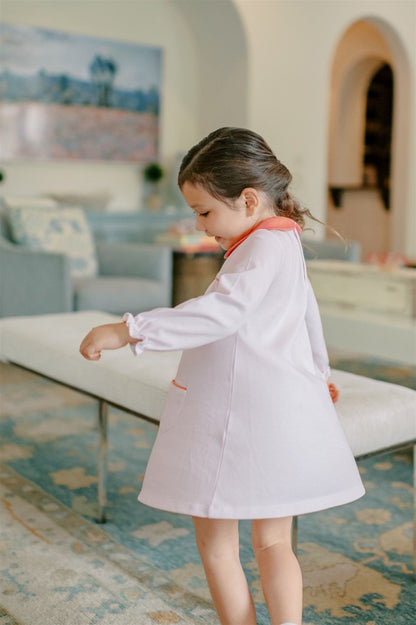 Proper Peony Pima Girls Yoke Dress - Light Pink Stirpe
