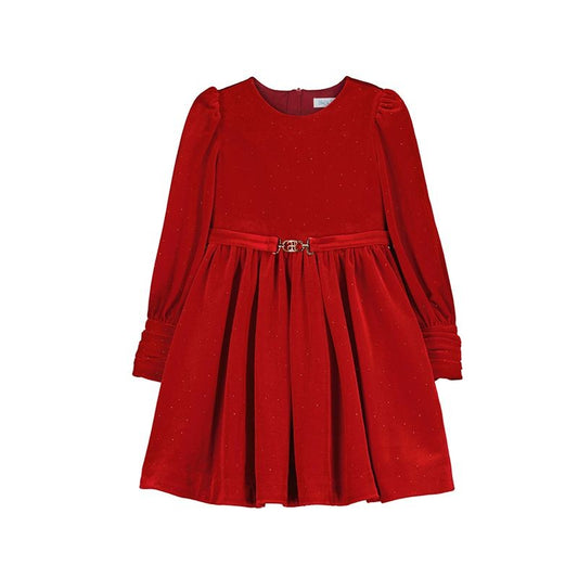 Abel & Lula Girls Belted Velvet Sparkle Holiday Party Dress - Red