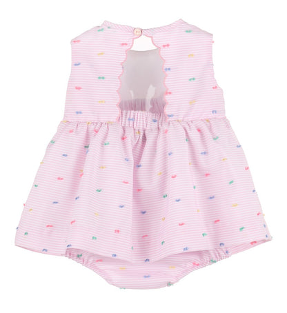 Sophie & Lucas Girls Pink Embroidered Party Scallop Dress - Keyhole Back