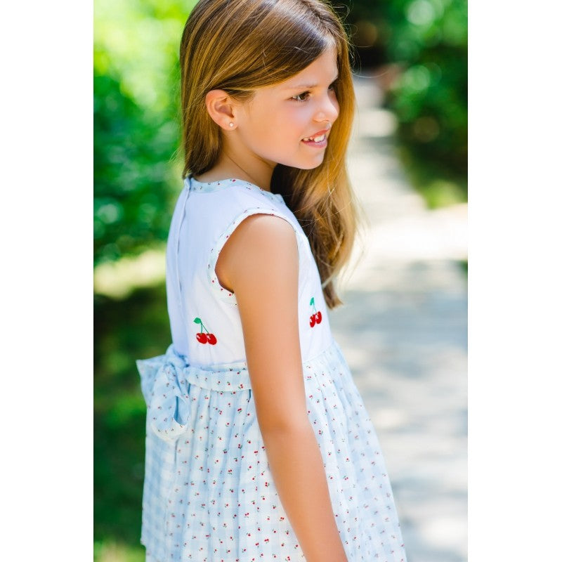 Sal & Pimenta Girls Dress - Blue Picnic Cherries
