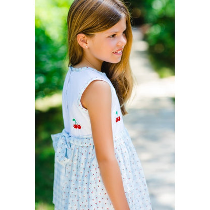 Sal & Pimenta Girls Dress - Blue Picnic Cherries