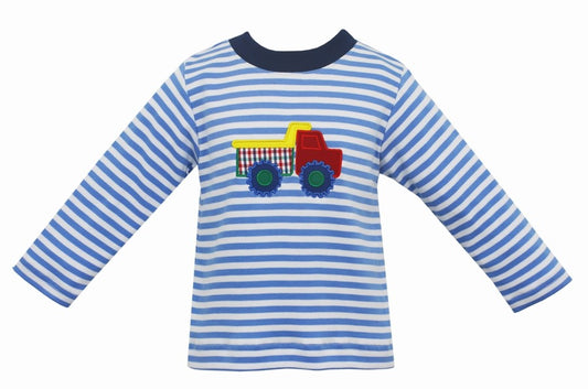 Claire & Charlie Boys Periwinkle Blue Stripe Shirt - Applique Dump Truck by Claire & Charlie