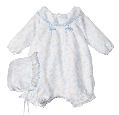 Luli & Me Baby Girls Bubble with Bonnet - Blue English Floral