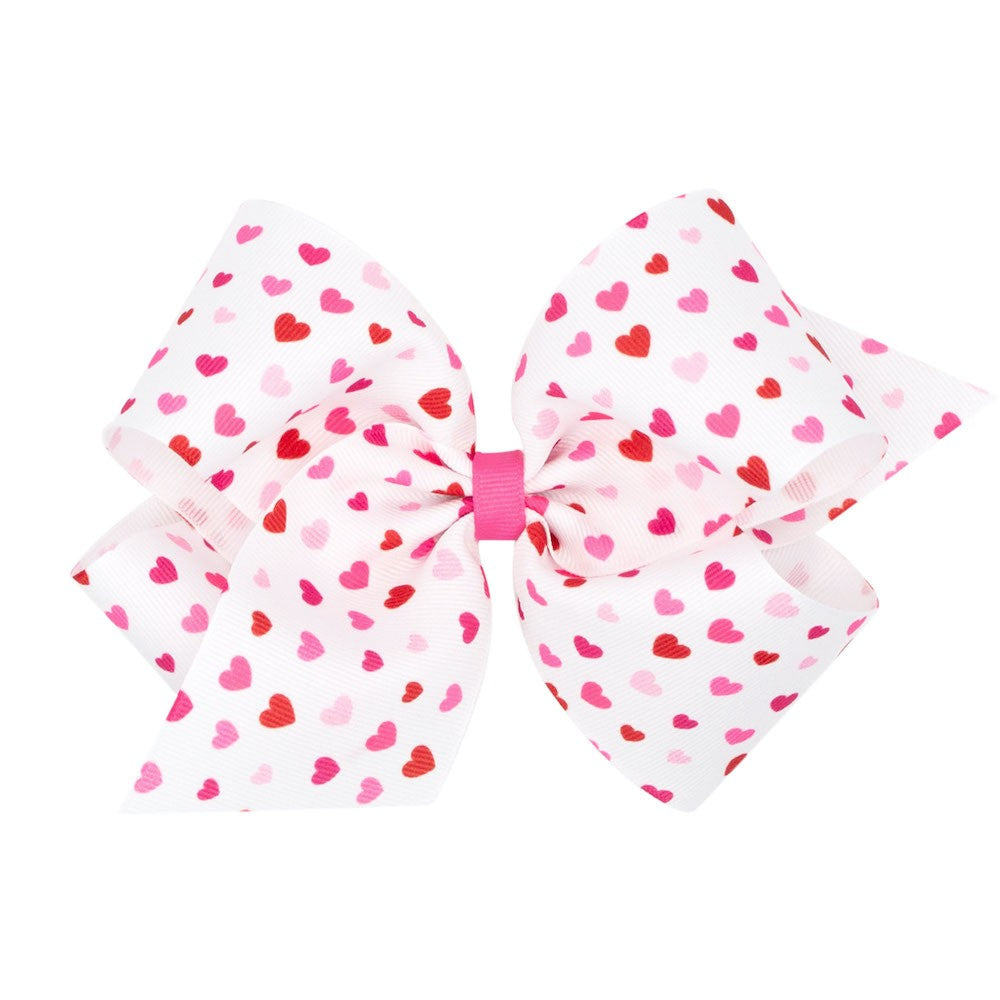 Wee Ones Girls Hair Bow on Clip - Tiny Pink & Red Valentine Hearts on White
