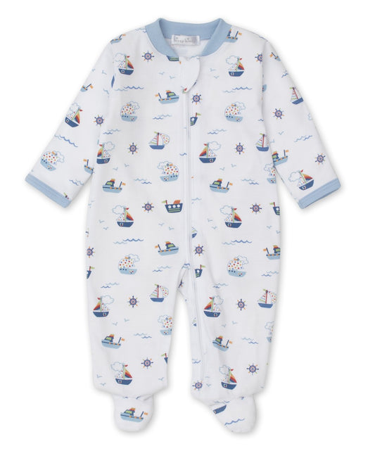 Kissy Kissy Baby Boys Blue Boats at Sea Footie with Zipper