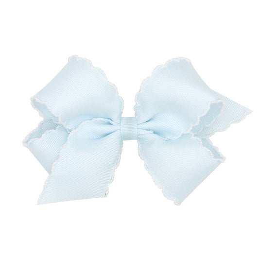 Wee Ones Girls Classic Moonstitch Bow - Vapor Light Blue with White