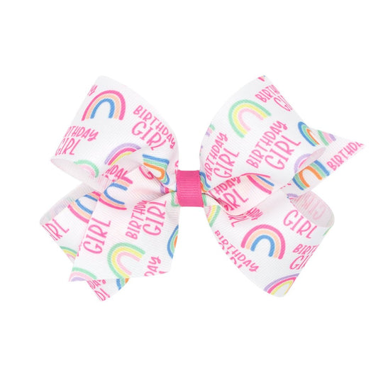 Wee Ones Girls Hair Bow on Clip - Birthday Girl Rainbows