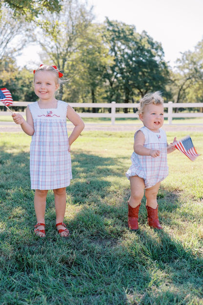 Proper Peony Baby Boys Americana Plaid Patriotic Flag Bubble