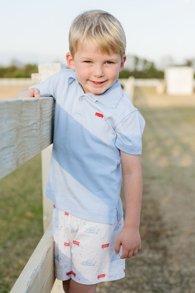 James & Lottie Toddler Boys Blue Polo Shirt - Red Wagon - Conrad Shorts