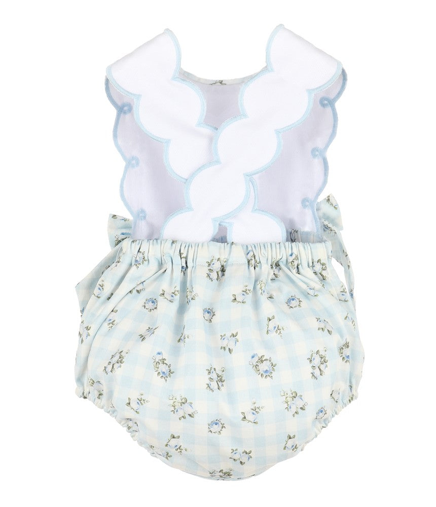 Sophie & Lucas Baby Girls Blue Check Floral Bubble with Bows