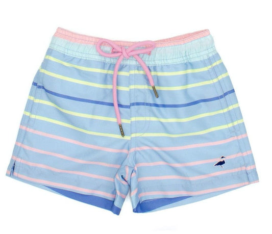 Properly Tied Boys Swim Trunks - Blue Santa Monica Stripes - Pink Tie by Properly Tied