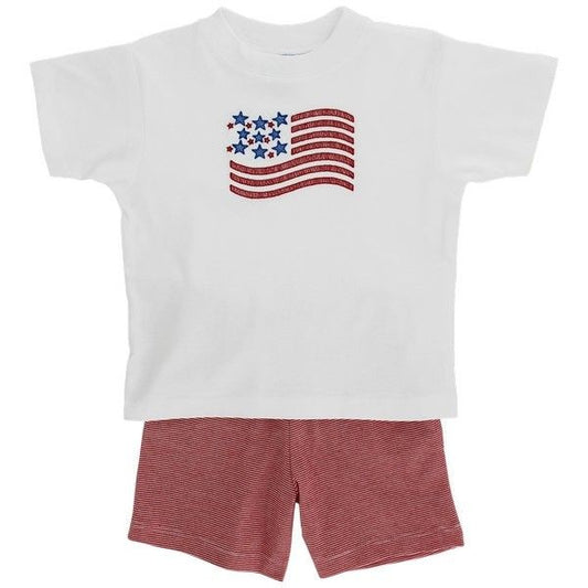 Bailey Boys Toddler Red Knit Shorts Set - Patriotic Flag
