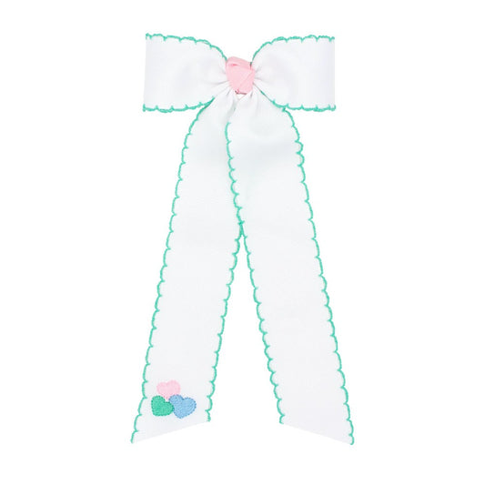 Lullaby Set Girls Lola Moonstitch Hair Bow with Streamer - Pastel Valentine Hearts
