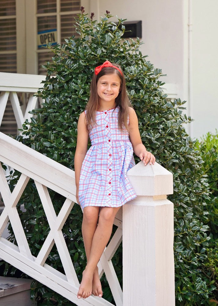 James & Lottie Girls Sammy Cross Back Dress - Patriotic Plaid