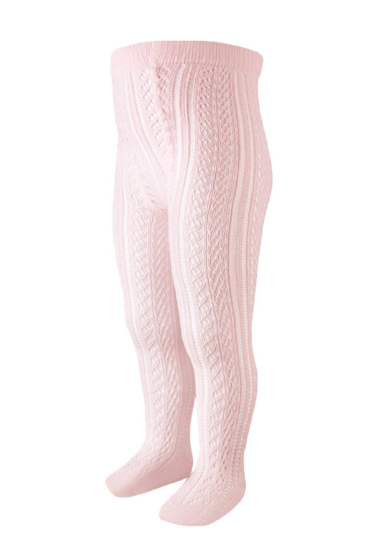 Carlomagno Socks - Girls Perle Cotton Open Work Tights - Soft Pink