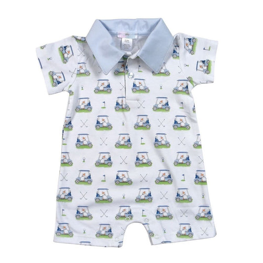 Baby Loren Pima Boys Blue Golf Print Romper by Baby Loren