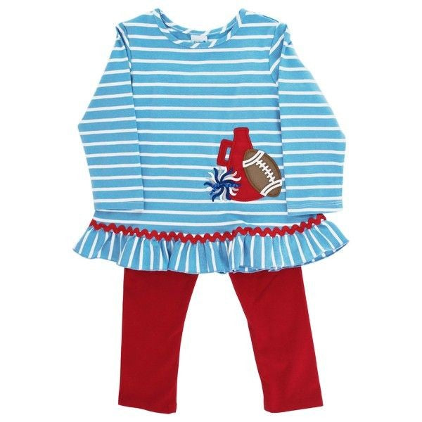 Bailey Boys Girls Red Leggings with Blue Striped Football Game Day Tunic Top