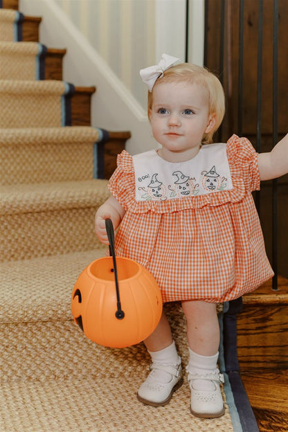Proper Peony Baby Girls Orange Halloween Jack O'Lantern Bubble