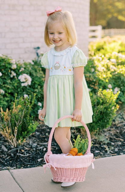Proper Peony Girls Mint Green Check Embroidered Easter Basket Dress