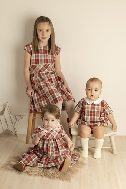 Luli & Me Baby Boys Bubble - Red Stewart Holiday Plaid - Smocked Tabs