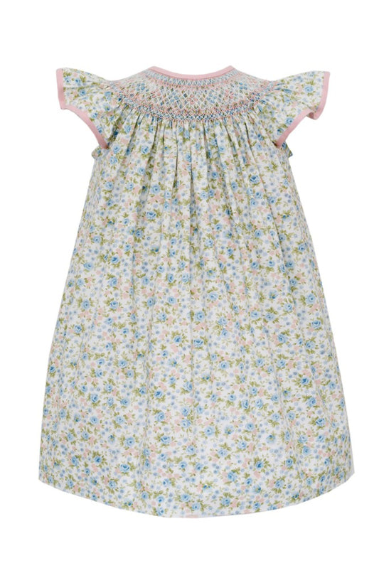 Anavini Couture Girls Pink & Blue Liberty Floral Print Smocked Bishop Dress
