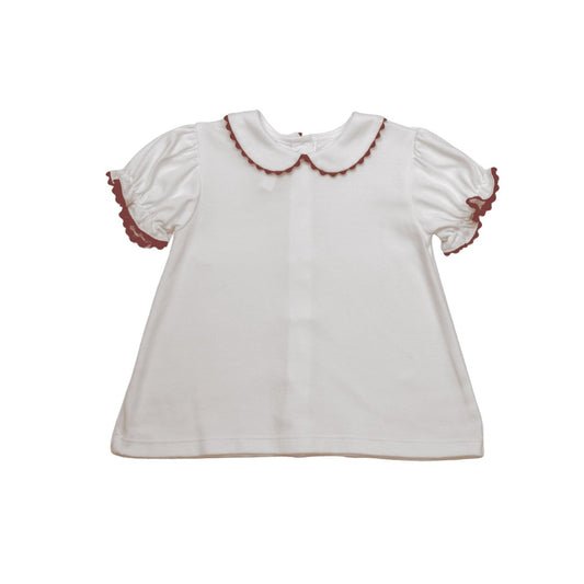 Lullaby Set Girls Blouse - White with Red Rick Rack Trim