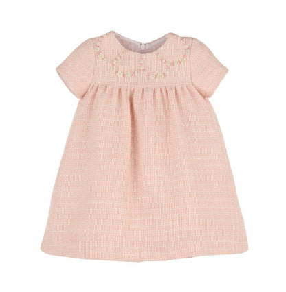 Luli & Me Girls Embroidery Tweed Float Dress - Pink