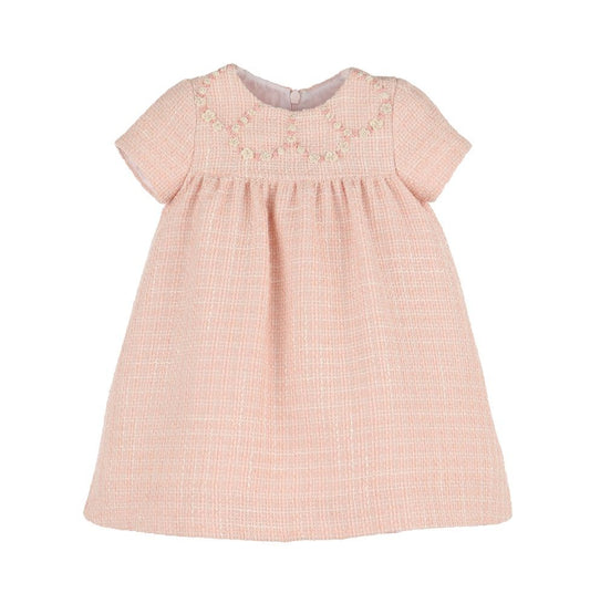 Luli & Me Girls Embroidery Tweed Float Dress - Pink