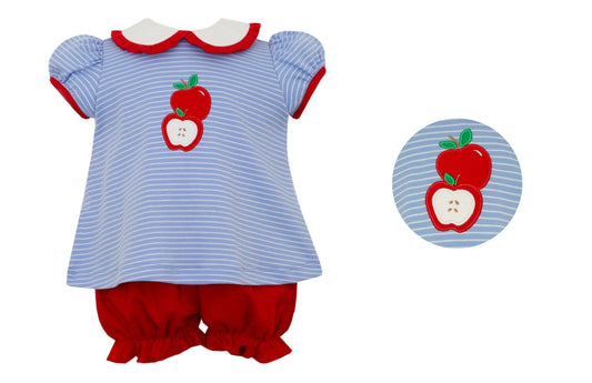 Claire & Charlie Girls Periwinkle Blue Knit Bloomers Set - Red Apple