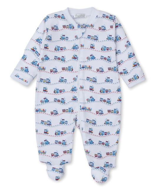 Kissy Kissy Baby Boys Navy Blue Rambling Train Railroad Zipper Footie - Print