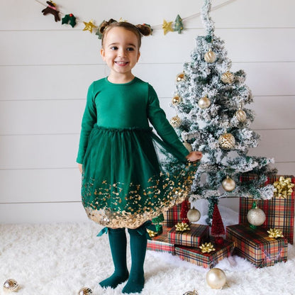Sweet Wink Girls Sequin Tutu Christmas Dress - Emerald Green with Gold Sequins 6 Sweet Wink Girls Sequin Tutu Christmas Dress - Emerald Green with Gold Sequins 6