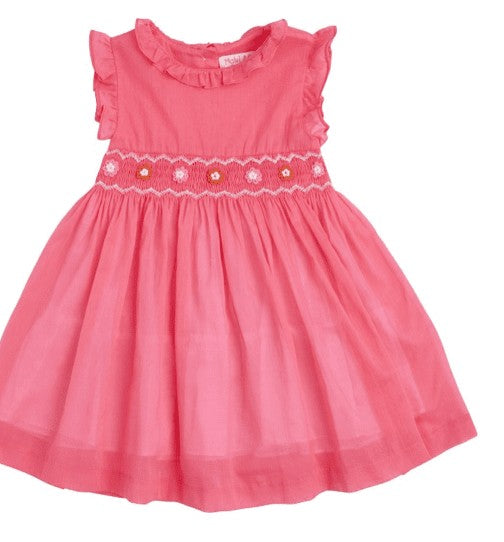 Malvi Kids Girls Voile Smocked Dress - Coral