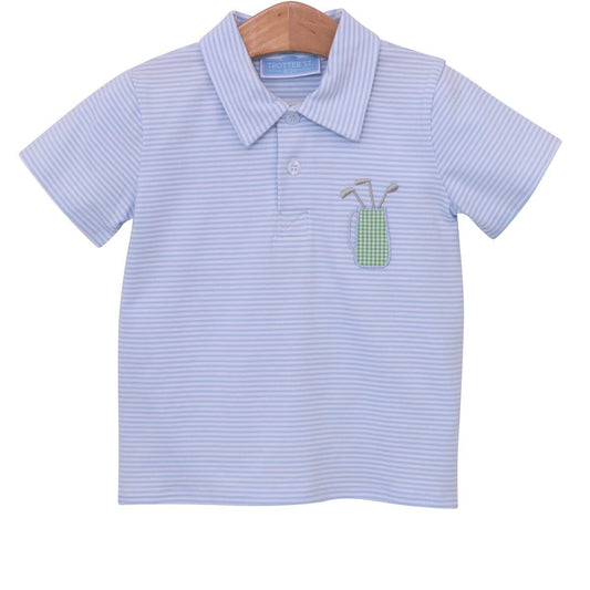 Trotter Street Kids Boys Blue Polo Shirt - Golf Bag