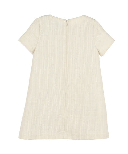 Luli & Me Girls Embroidery Collar Tweed A-Line Dress - Ivory