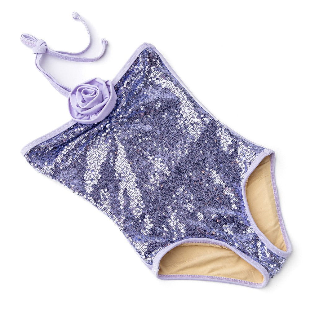 Shade Critters Girls One Piece Swimsuit - Purple Sequins