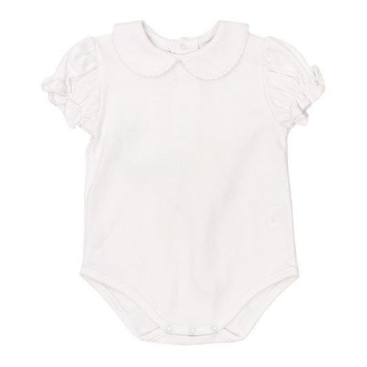 The Bailey Boys White Piped Blouse Onesie - Short Sleeves - Knit - Girls