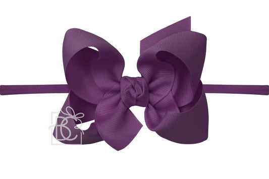 Beyond Creations Girls 1/4" Pantyhose Headband with Attached Bow - Grosgrain - Amethyst Purple by Beyond Creations