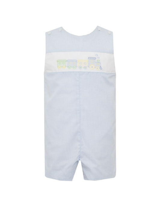 Anavini Boys Blue Gingham Jon Jon - Embroidered Train