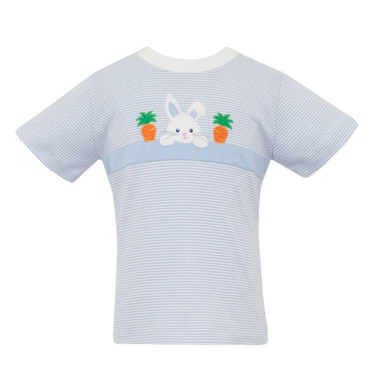 Claire & Charlie Boys Light Blue Knit Stripe Shirt - Bunny Face