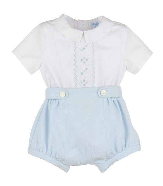 Luli & Me Baby Boys Light Blue Smocked Chic Set by Luli & Me