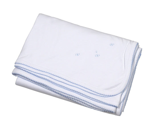 The Proper Peony Layette Pima Cotton Receiving Blanket - White with Blue Embroidery