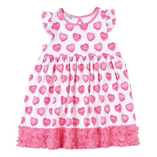 Magnolia Baby Toddler Girls Pink XOXO Printed Flutters Valentine Hearts Dress